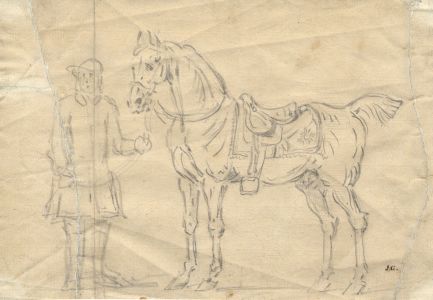 Monogram J.C. - 18th Century Graphite Drawing, Man with Horse