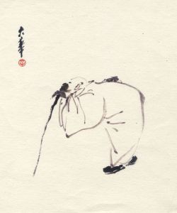 Oriental Contemporary Digital Print - Old Man with Staff