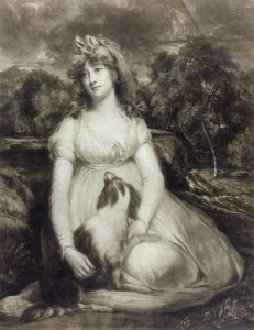 19th Century Mezzotint - Girl with Dog