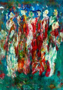 Ji Lim - 1972 Mixed Media, Group of Figures