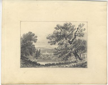 19th Century Graphite Drawing - Landscape with Distant House