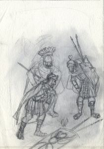 Mid 20th Century Graphite Drawing - Roman Soldiers