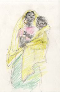 Lory Adler - 1983 Crayon, South Asian Woman and Child