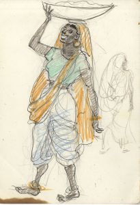 Lory Adler - 1983 Crayon, South Asian Woman Carrying Load