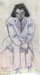 Lory Adler - 1983 Crayon, Man in Public Library, London
