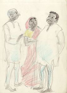 Lory Adler - 1983 Crayon, Three South Indian Figures