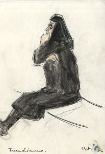 Lory Adler - 1983 Crayon, Old Woman, Tourkolimano, Greece