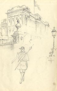 Early 20th Century Graphite Drawing - Marching outside the Palace