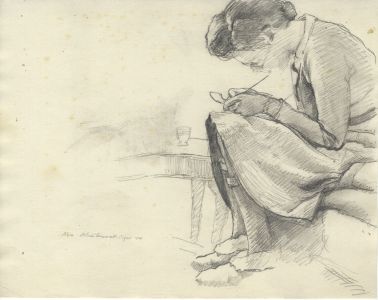 Adrian Cornwell-Clyne MBE FRPS - 1941 Graphite Drawing, Silvia Writing