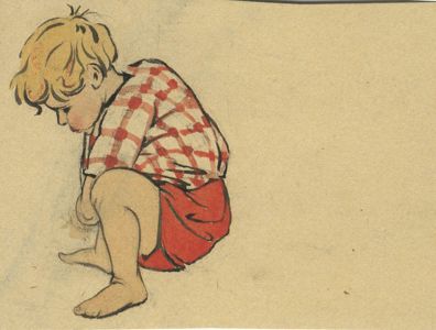 Early 20th Century Watercolour - Young Boy Sitting
