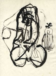 Early 20th Century India Ink - Abstract Figure on Bicycle