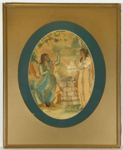 19th Century Embroidery - Silkwork, Christ and the Samaritan Woman at the Well