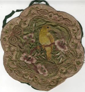 19th Century Embroidery - Exotic Bird on Branch, on Silk