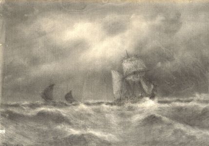 John Francis Branagan - 1898 Charcoal Drawing, Seascape with Boats