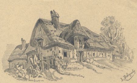 L. Delaporte - Late 19th Century Graphite Drawing, Thatched Cottage