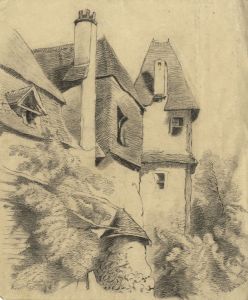 Late 19th Century Charcoal Drawing - Turreted House