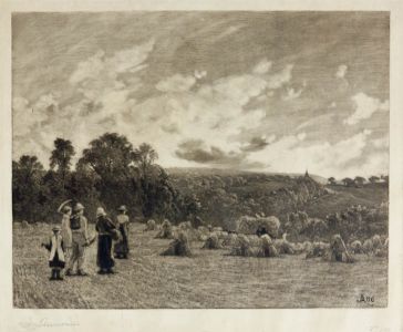 James Aumonier - 1886 Mezzotint, Gathering Hay