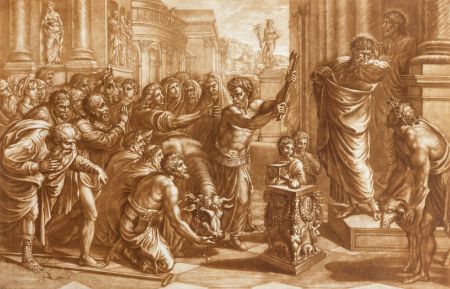 Elisha Kirkall - 1734 Mezzotint, Paul and Barnabas at Lystra / Raphael Cartoons