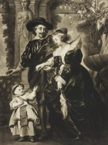James McArdell - 1750 Mezzotint, Rubens with his Wife and Child After Rubens