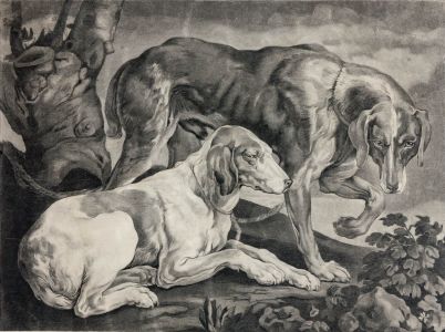 George Townley Stubbs - 1792 Mezzotint, After Titian, Two Hounds