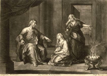 William Faithorne II - 17C Mezzotint Mary Commended, Martha Reprehended