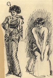 Andre Nevil - 1900 Pen and Ink Drawing, Studies of a Woman