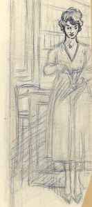 Andre Nevil - 1900 Pastel, Standing Woman in Library