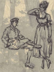 Andre Nevil - 1900 Pen and Ink Drawing, Seated Man and Standing Lady