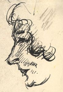 Andre Nevil - 1900 Pen and Ink Drawing, Portrait Sketch