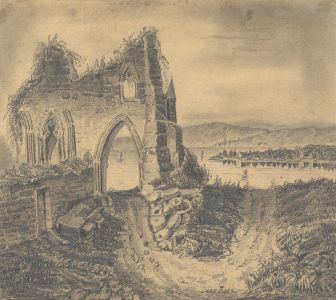 Eugene - 19th Century Graphite Drawing, Church Ruins