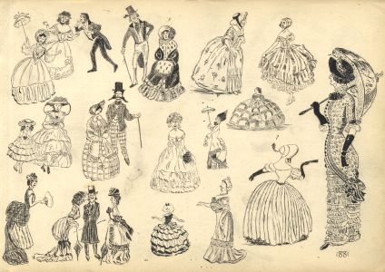 Double-Sided 1881 Pen and Ink Drawing - Sheet of Caricatures