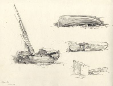 Stavard Cash - 1925 Charcoal Drawing, Boats, Colwyn Bay