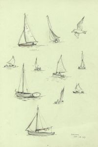 Stavard Cash - 1937 Charcoal Drawing, Sailing Dinghies, Shaldon, Devon