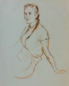 William Redgrave - Early 20th Century Sanguine, Portrait of a Young Woman