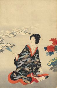 Early 20th Century Oriental Woodblock - Geisha in Garden