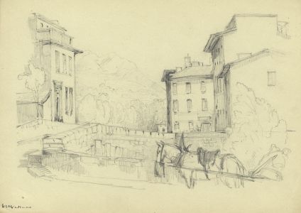 Rev Henry Robinson Wadmore - 19th Century Graphite Drawing, Approaching Bridge