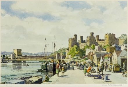 Leonard Russell Squirrell - 1954 Lithograph, Harbour, Conway, Wales