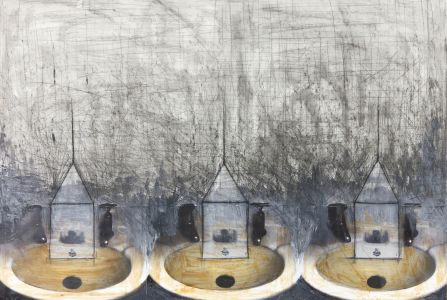 Sophia Chowdhury - Large 1995 Mixed Media, Composition with Three Sinks