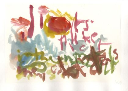1989 Lithograph - Expressive Abstract Composition with Text