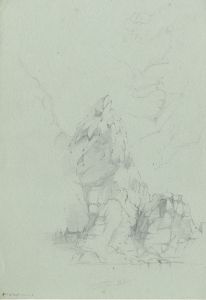 Rev Henry Robinson Wadmore - 19th Century Graphite Drawing, Rocky Cliffs
