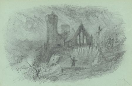 Rev Henry Robinson Wadmore - 19th Century Graphite Drawing, Church with Figures