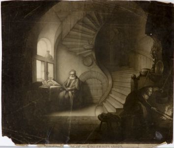 S. Paul after Rembrandt - 18th Century Mezzotint, Philosopher in Contemplation