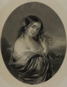 Samuel Bellin after C. Baxter - 1851 Mezzotint, The Brunette