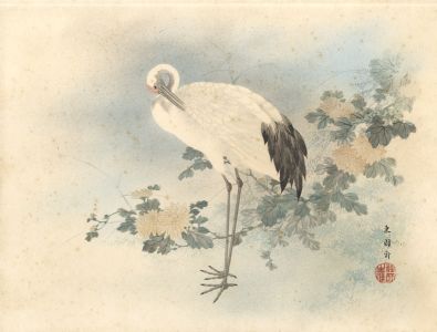 Early 20th Century Oriental Woodblock - Stork Study