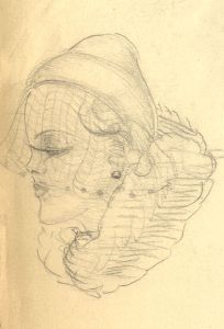 William Redgrave - Early 20th Century Graphite Drawing, Birdcage Veiled Woman