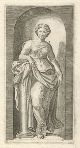 Monogram M.F. - 19th Century Etching, Classical Robed Woman
