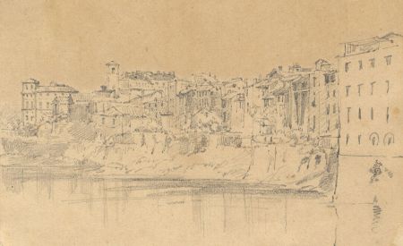 19th Century Graphite Drawing - View from San Bartolomeo all'Isola