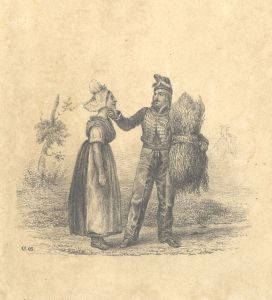 Monogram G.G.? - Continental 19th Century Graphite Drawing, Harvest Romance