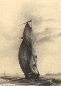 G.*.*. Gowan - Miniature 19th Century Charcoal Drawing, The Sailboat
