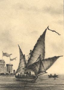 G.*.*. Gowan - Miniature 19th Century Charcoal Drawing, Ship at Sea